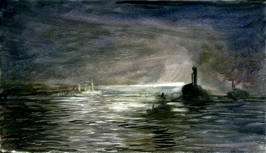 Night scene with steam vessels RMG PU9985
