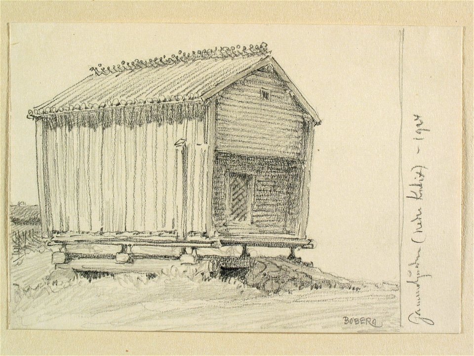 Norrbotten, Nederkalix sn., Gammelgården. Teckning av Ferdinand Boberg - Nordiska museet - NMA.0088301