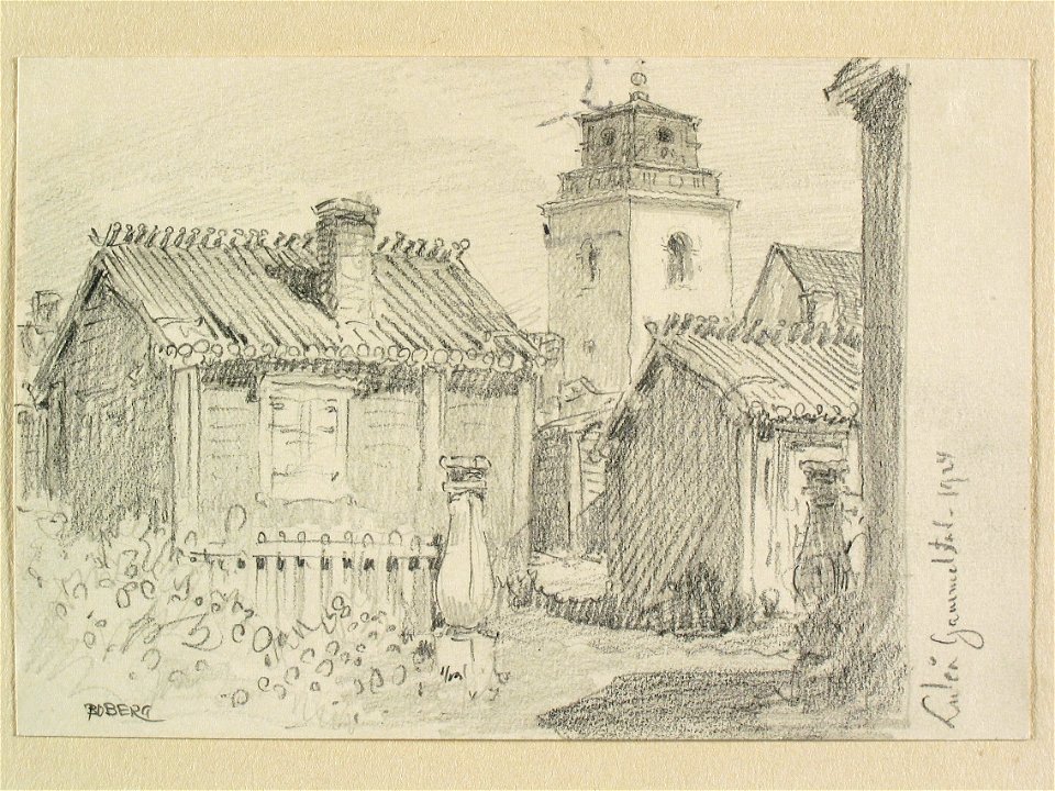 Norrbotten, Nederluleå sn., Luleå Gammelstad. Teckning av Ferdinand Boberg - Nordiska museet - NMA.0088312