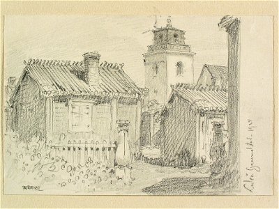 Norrbotten, Nederluleå sn., Luleå Gammelstad. Teckning av Ferdinand Boberg - Nordiska museet - NMA.0088312