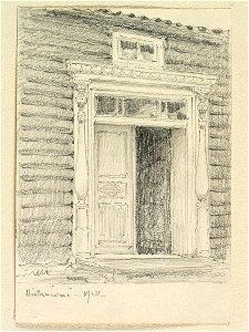 Norrbotten, Hietaniemi sn. Husfasad. Teckning av Ferdinand Boberg - Nordiska museet - NMA.0088294