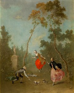 Norbert Grund - Lady on a Swing - Gallant Scene in the Park I - Google Art Project. Free illustration for personal and commercial use.
