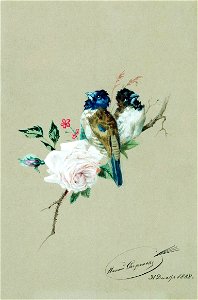 Nikolai Sverchkov - Two Birds on a Rose Branch