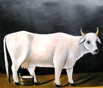 Niko Pirosmani. White Cow on a Black Background. Oil on oilcloth. Private collection