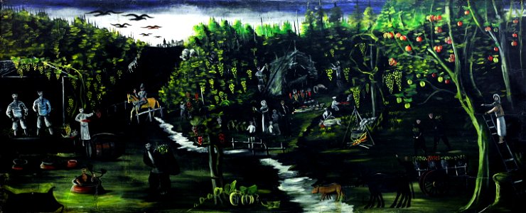 Niko Pirosmani. Vintage. 1906. Oil on oilcloth. 125X301.5 cm