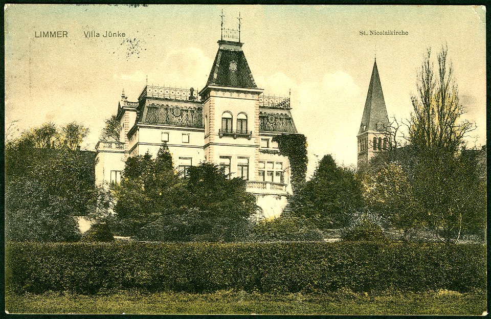 Norddeutsche Papier-Industrie PC F 2409 13 Limmer, Villa Jünke, St. Nicolaikirche, Bildseite koloriert (F für Farbe)