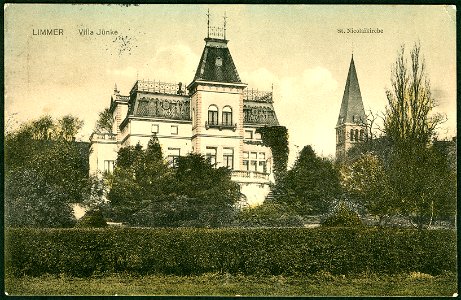 Norddeutsche Papier-Industrie PC F 2409 13 Limmer, Villa Jünke, St. Nicolaikirche, Bildseite koloriert (F für Farbe)