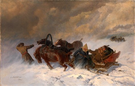 Nikolai Sverchkov - Into the Blizzard. Free illustration for personal and commercial use.