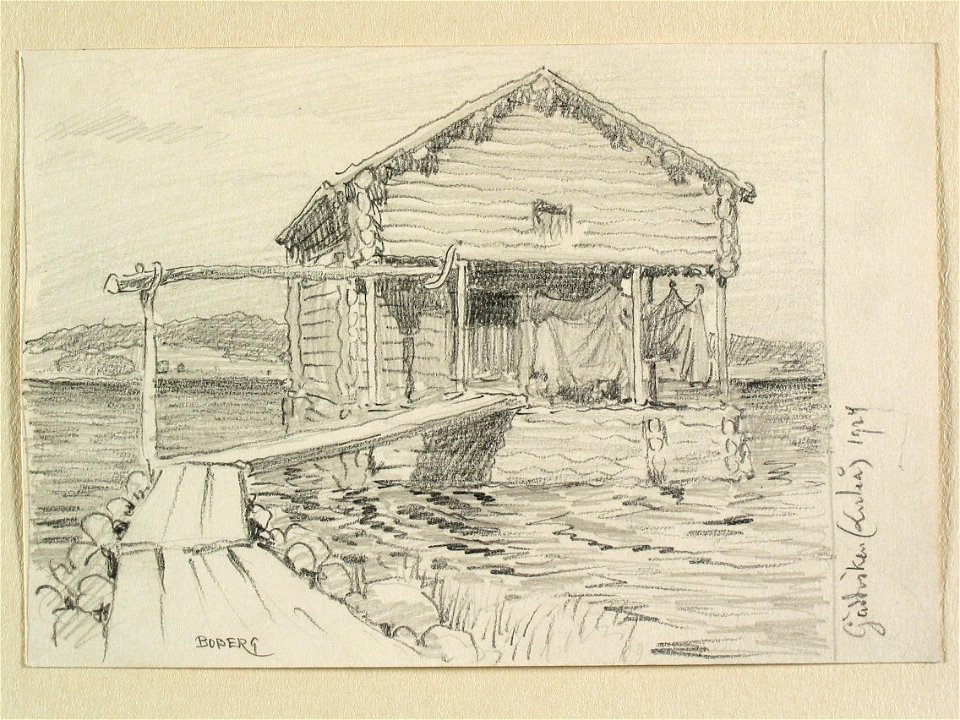 Norrbotten, Nederluleå sn., Gäddvik. Teckning av Ferdinand Boberg - Nordiska museet - NMA.0088304