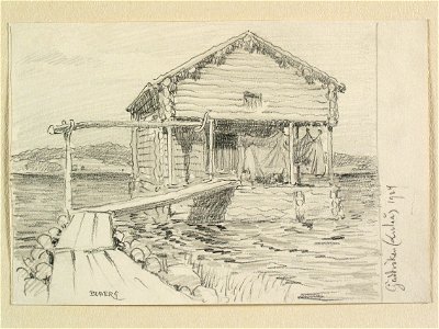 Norrbotten, Nederluleå sn., Gäddvik. Teckning av Ferdinand Boberg - Nordiska museet - NMA.0088304