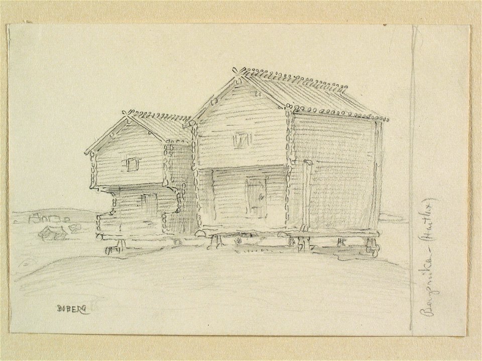 Norrbotten, Piteå landsförsamling, Bergsviken. Teckning av Ferdinand Boberg - Nordiska museet - NMA.0088318