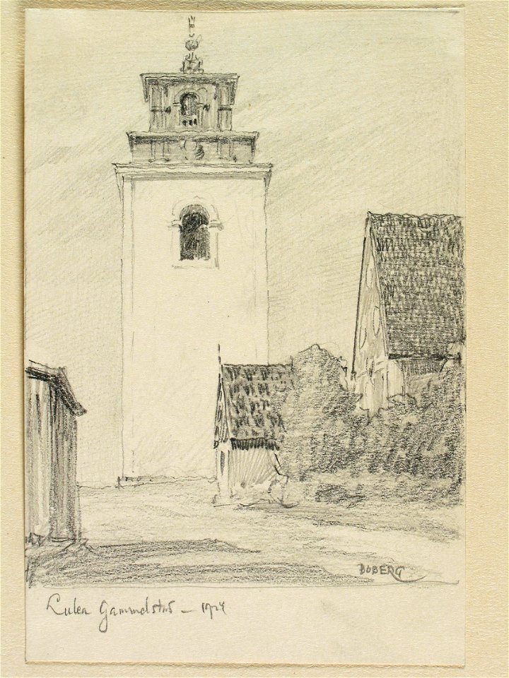 Norrbotten, Nederluleå sn., Luleå gammelstads kyrka. Teckning av Ferdinand Boberg - Nordiska museet - NMA.0088308