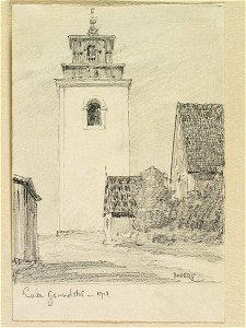 Norrbotten, Nederluleå sn., Luleå gammelstads kyrka. Teckning av Ferdinand Boberg - Nordiska museet - NMA.0088308