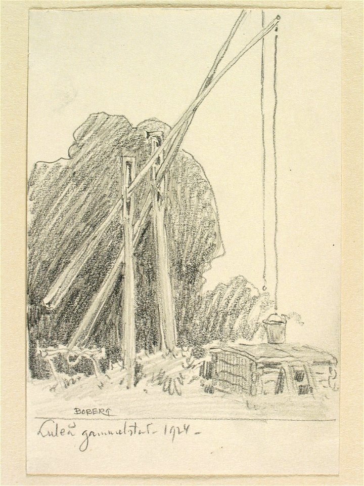 Norrbotten, Nederluleå sn., Luleå gammelstad. Brunn. Teckning av Ferdinand Boberg - Nordiska museet - NMA.0088314
