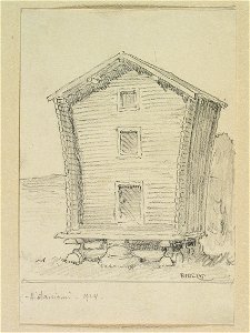 Norrbotten, Hietaniemi sn. Visthusbod. Teckning av Ferdinand Boberg - Nordiska museet - NMA.0088295