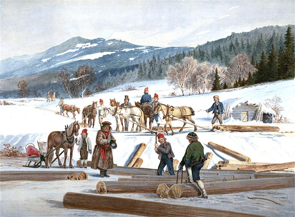 Norske Folkelivsbilleder 04 - Tömmerkjörsel og Mærkning (Johan Fredrik Eckersberg)