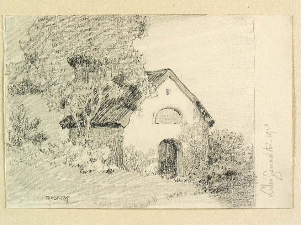 Norrbotten, Nederluleå sn., Luleå gammelstad. Teckning av Ferdinand Boberg - Nordiska museet - NMA.0088315