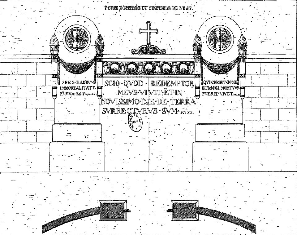 Normand - Monuments funéraires choisis dans les cimetières de Paris - Planche 02 - Entrée cimetière Père-Lachaise