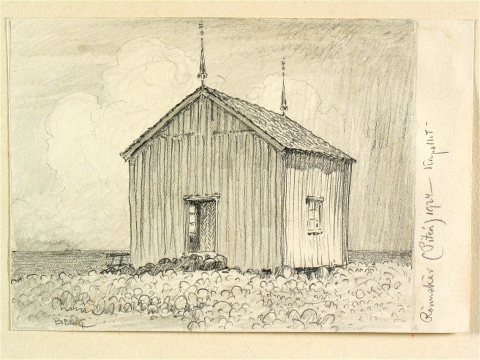 Norrbotten, Piteå sn., Rönnskär, Kapellet. Teckning av Ferdinand Boberg - Nordiska museet - NMA.0088339