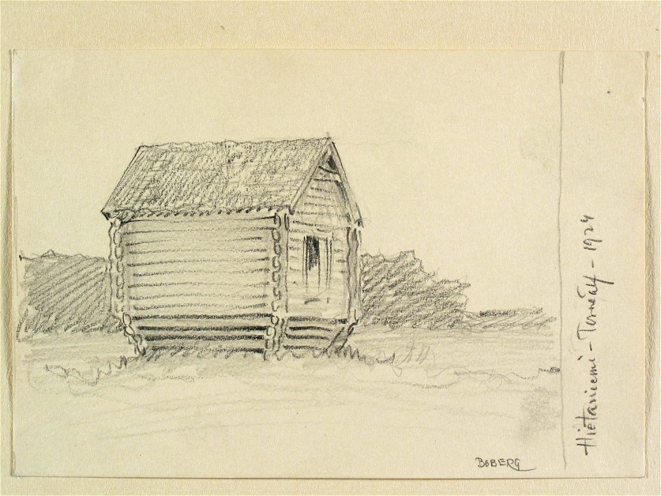 Norrbotten, Hietaniemi vid Torne älv. Teckning av Ferdinand Boberg - Nordiska museet - NMA.0088296