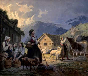Norske Folkelivsbilleder 08 - En Aften ved Sæteren (Knud Bergslien)