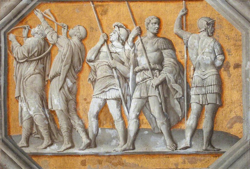 Northern Italian School - A Simulated Relief of Five Roman Soldiers, Three with Pikes, Two Blowing Horns - 1548148 - National Trust