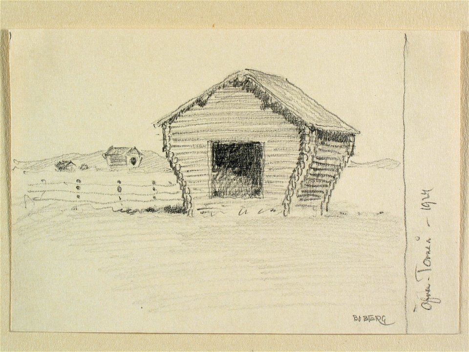 Norrbotten, Övertorneå. Uthus. Teckning av Ferdinand Boberg - Nordiska museet - NMA.0088320
