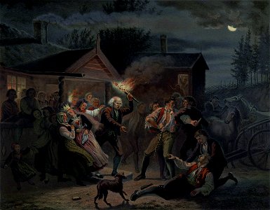 Norske Folkelivsbilleder 14 - Slagsmaal i et Bondebryllup (Adolph Tidemand)
