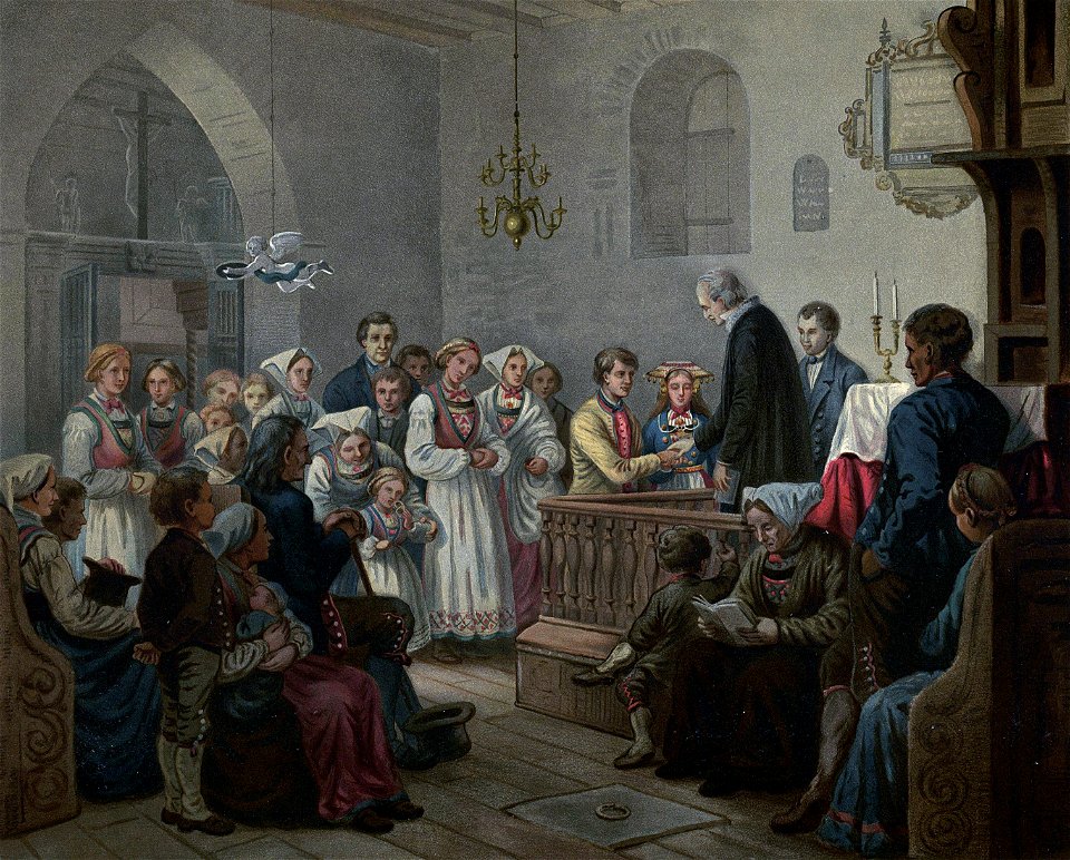 Norske Folkelivsbilleder 10 - En Brudevielse (Knud Bergslien)