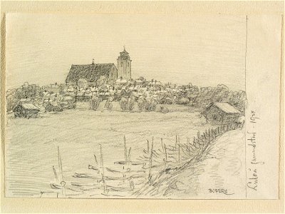 Norrbotten, Nederluleå sn., Luleå Gammelstad. Teckning av Ferdinand Boberg - Nordiska museet - NMA.0088311