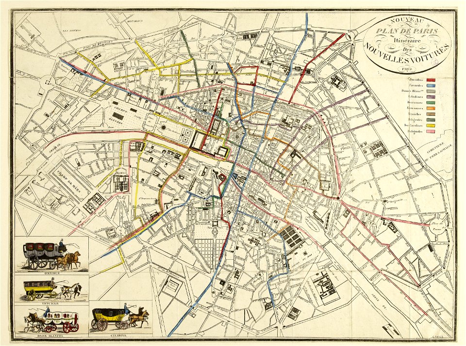 Nouveau plan de Paris. Itinéraire des nouvelles voitures - Paris Musées
