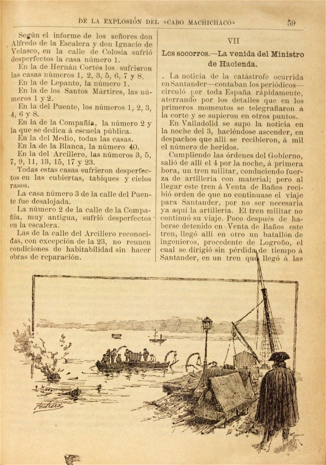 Noticia circunstanciada de la explosión del vapor Cabo Machichaco 1893, artwork by Mariano Pedrero, 1894, p. 59, collection of BMS