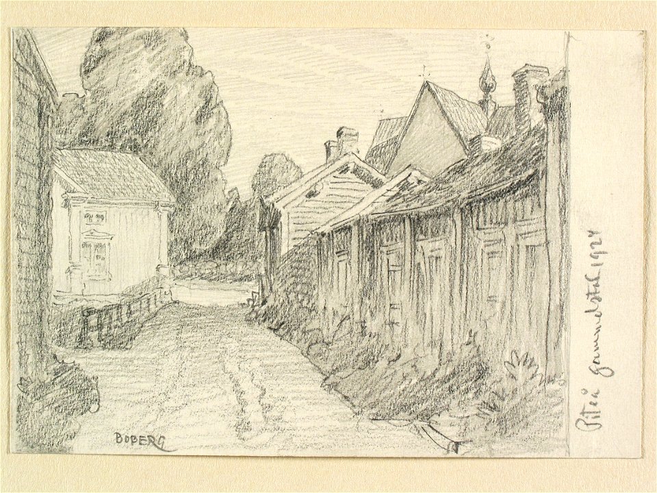 Norrbotten, Piteå landsförsamling, Piteå gammelstad. Teckning av Ferdinand Boberg - Nordiska museet - NMA.0088326