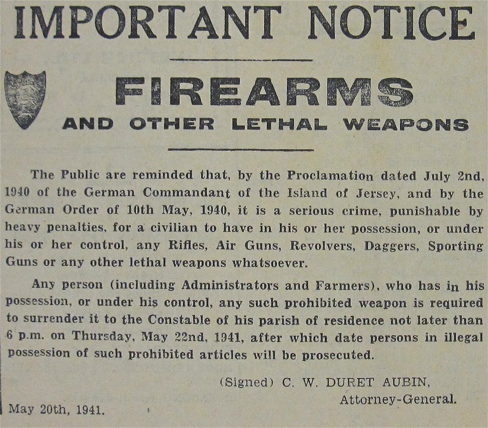 Notice Firearms 1941 Jersey