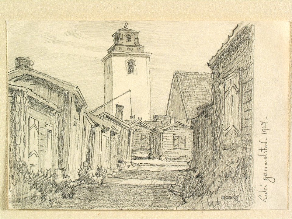 Norrbotten, Nederluleå sn., Luleå Gammelstad. Teckning av Ferdinand Boberg - Nordiska museet - NMA.0088313