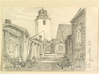 Norrbotten, Nederluleå sn., Luleå Gammelstad. Teckning av Ferdinand Boberg - Nordiska museet - NMA.0088313