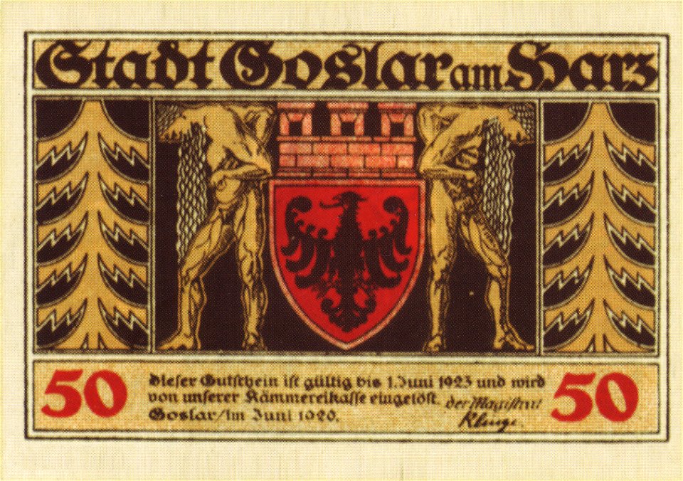 Notgeld Goslar 50 Pf 1920 Rücks