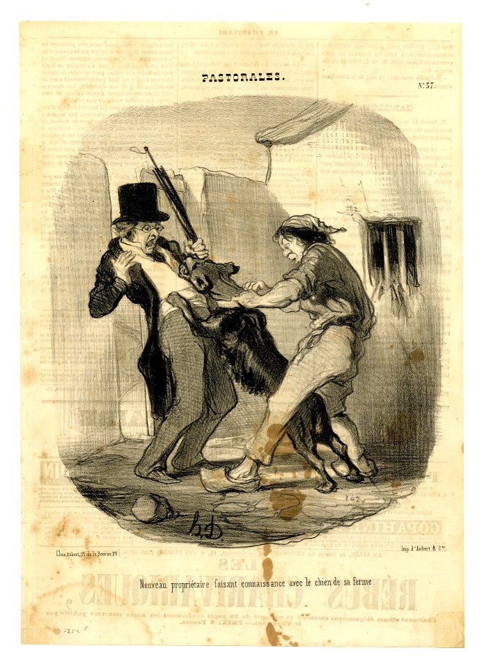 Nouveau propriétaire faisant connaissance avec le chien de sa ferme (New owner introduced to the farm dog) (BM 1910,0324.109)