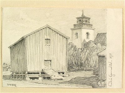 Norrbotten, Nederluleå sn., Luleå gammelstad. Teckning av Ferdinand Boberg - Nordiska museet - NMA.0088309