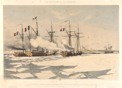 Nos Souvenirs de Kil-Bouron. La Canonniere la Fleche coupant la glace a toute vapeur pour degager le Vautour et la Flamme 28 Janvier 1856) RMG PY0863