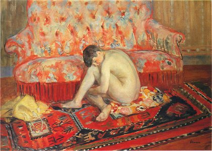 Nude on Red Carpet by Henri Lebasque. Free illustration for personal and commercial use.