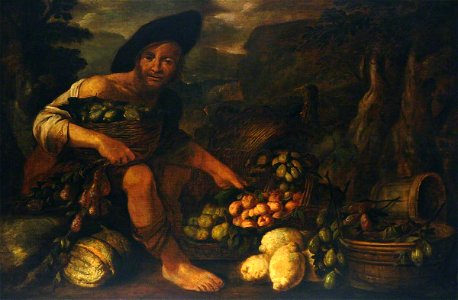 Northern Italian School - A Fruit Seller Surrounded by Various Fruits in a Wicker Basket - 290444 - National Trust