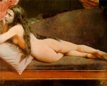 Nude woman in colored daguerreotype by Félix-Jacques Moulin