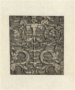 Ornament with Half-length of a Chimerical Figure with Stretched Wings print by Dirck Vellert, S.II 251c, Prints Department, Royal Library of Belgium