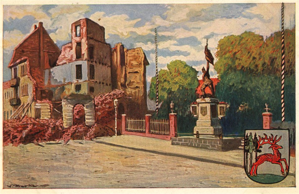 Ortelsburg, Ostpreußen - Rathausplatz mit Garten und Kriegsdenkmal (Zeno Ansichtskarten)