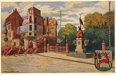 Ortelsburg, Ostpreußen - Rathausplatz mit Garten und Kriegsdenkmal (Zeno Ansichtskarten)