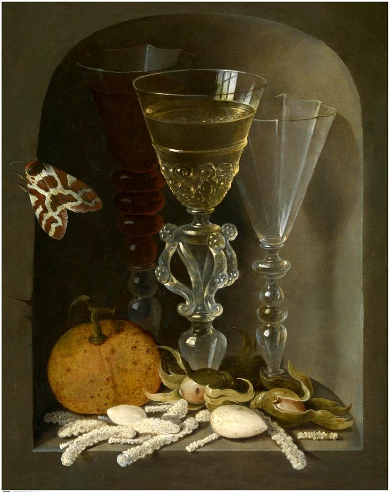 Osias Beert (I) - Stil life with three wine glasses in a niche