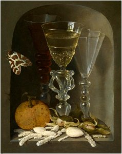 Osias Beert (I) - Stil life with three wine glasses in a niche