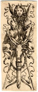 Ornamenti o grottesche - Trophée de chasse- un carquoi, deux flèches, deux arcs, une tête de cerf, d FIE DEL 1012