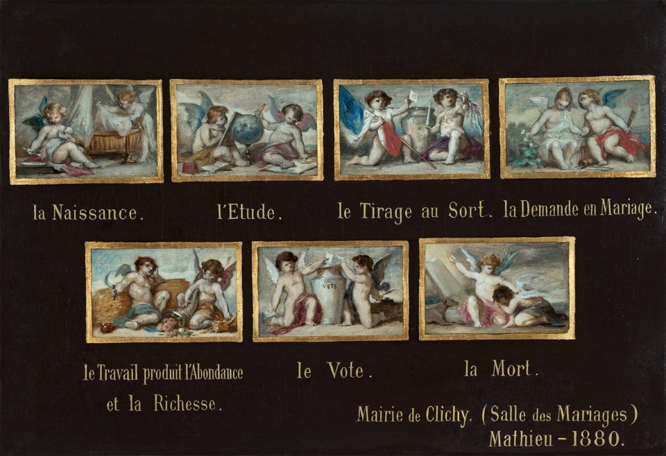 Oscar-Pierre Mathieu - Esquisse pour la mairie de Clichy , Allégories de la vie du citoyen (dessus de porte de la salle des mariages) - PPP4112 - Musée des Beaux-Arts de la ville de Paris
